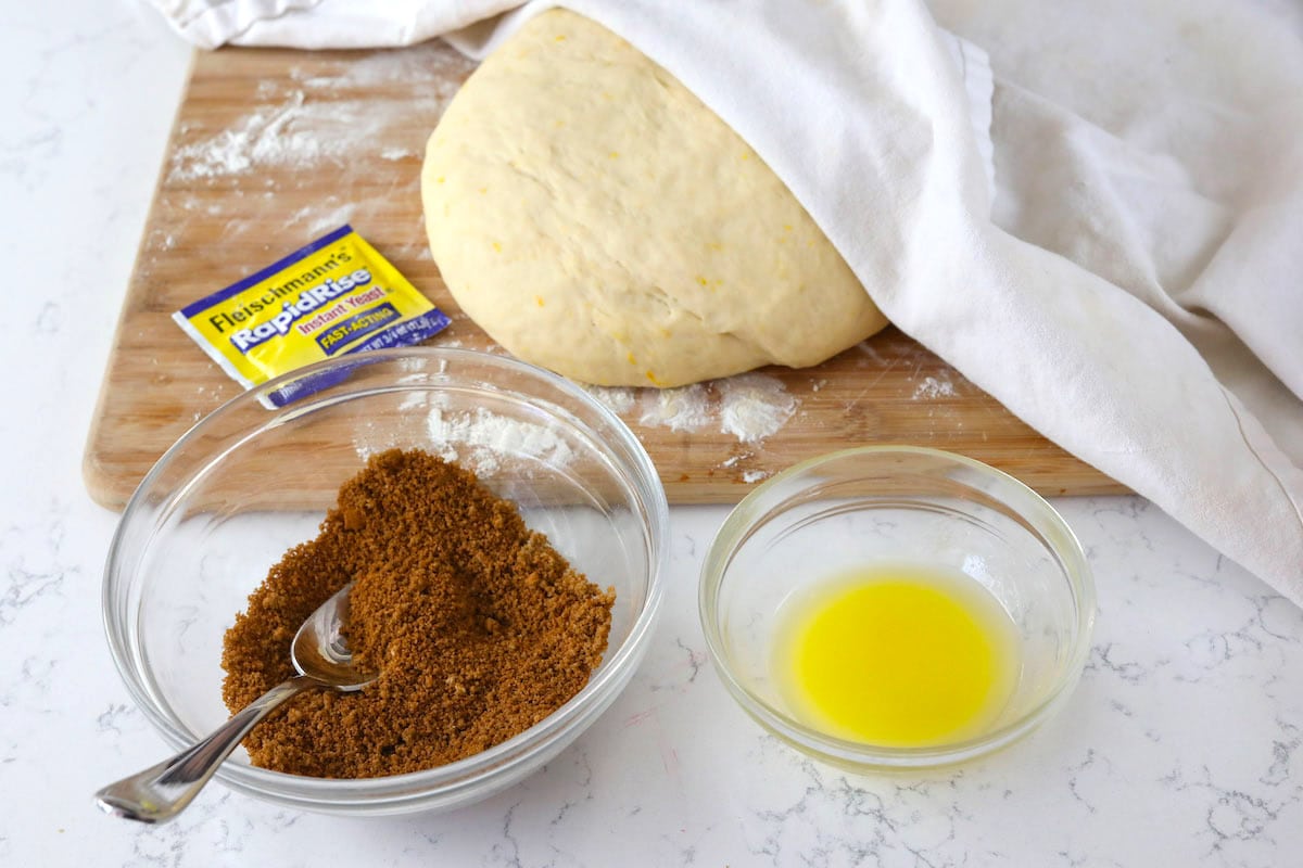 ingredients in the sweet rolls laid out on a counter