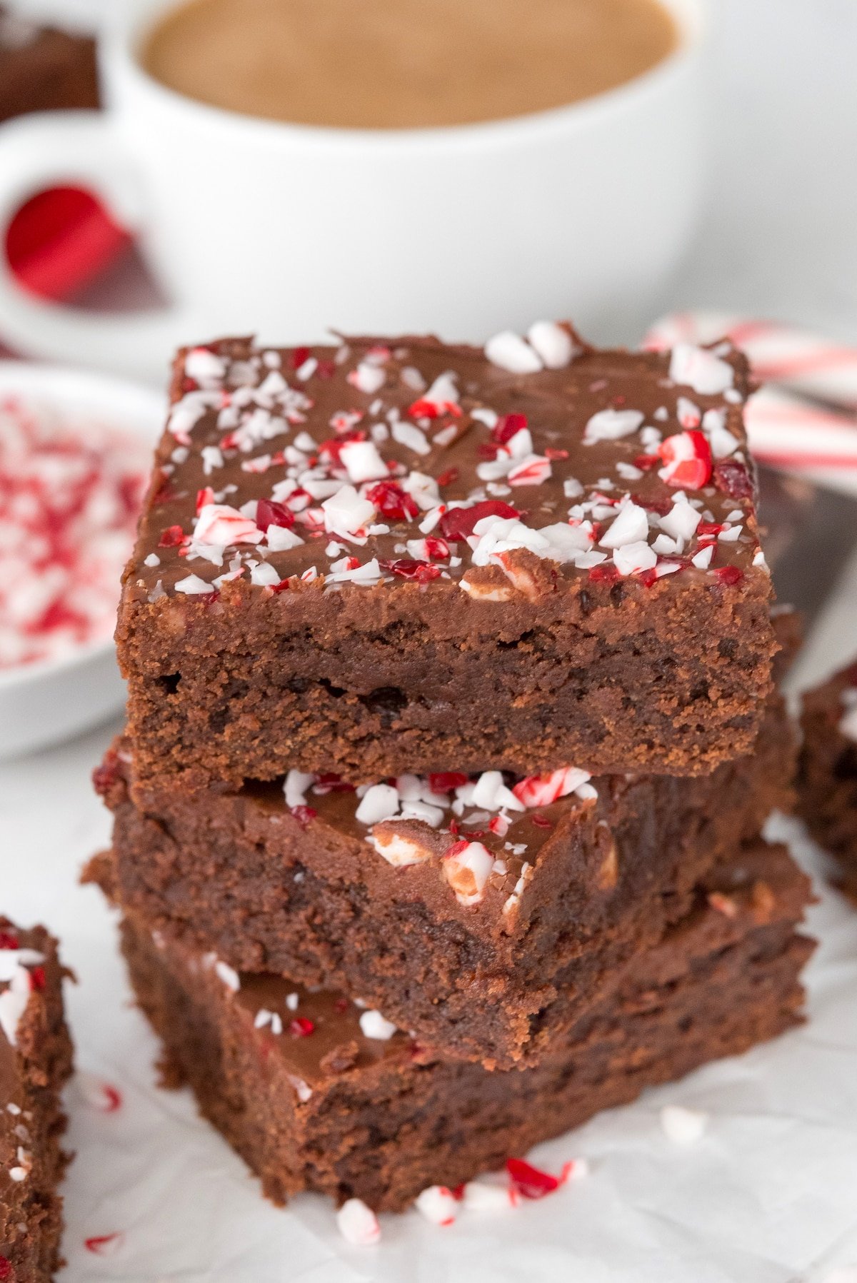 mocha brownies with crushed candy canes on top