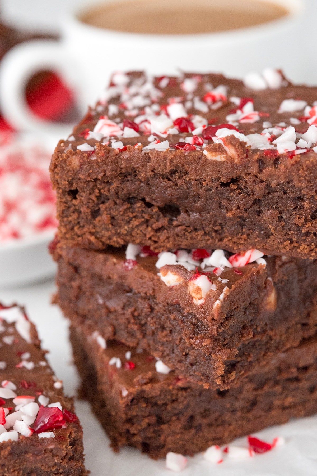 mocha brownies with crushed candy canes on top