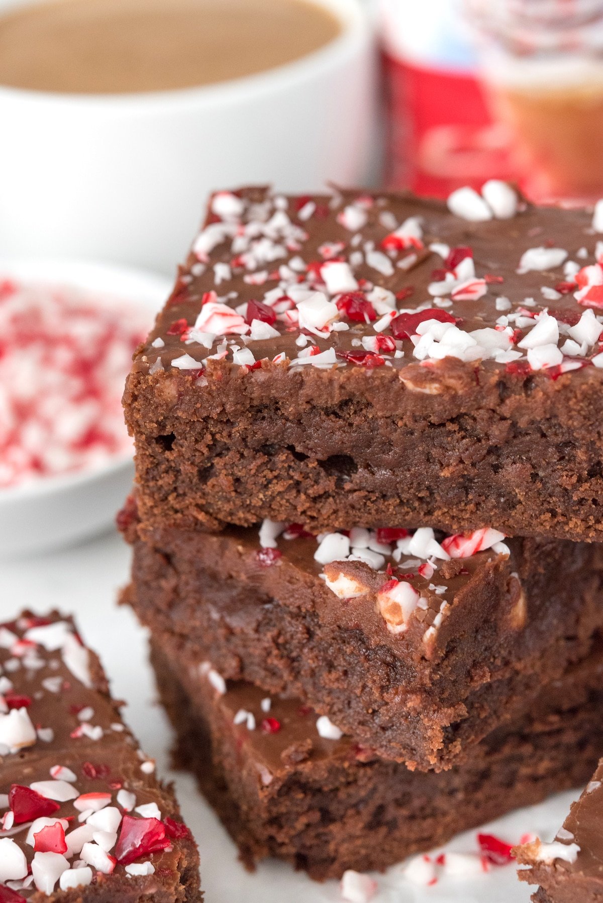 mocha brownies with crushed candy canes on top