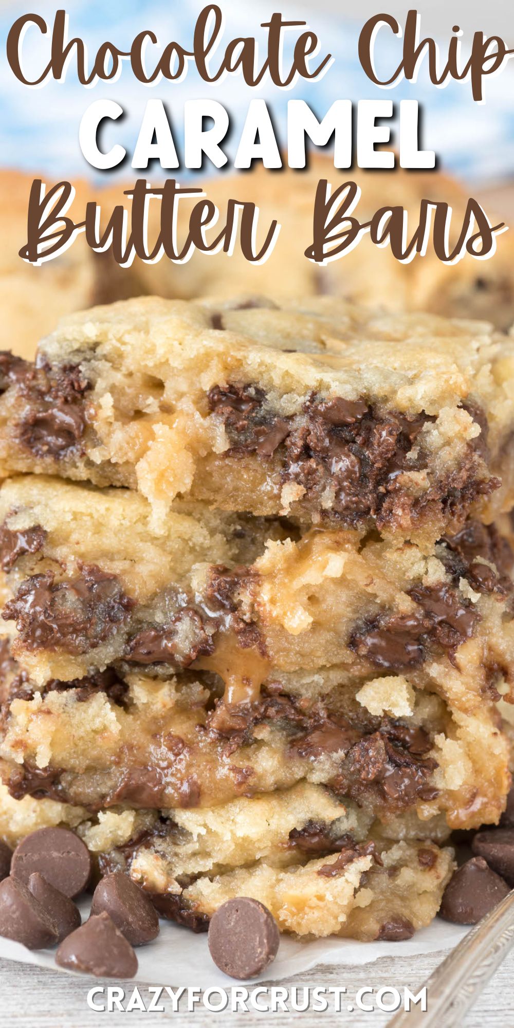 stacked butter bars with chocolate baked in and words on top