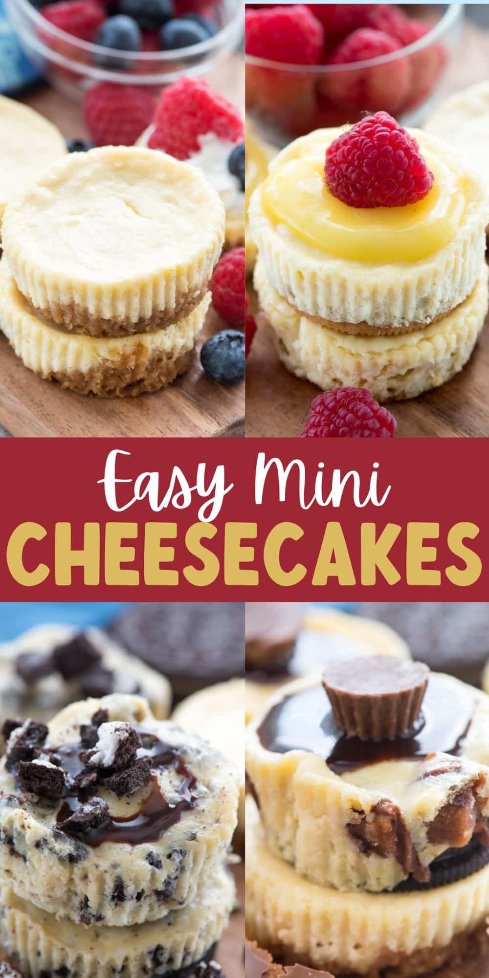 multiple images of mini cheesecakes with words in the middle