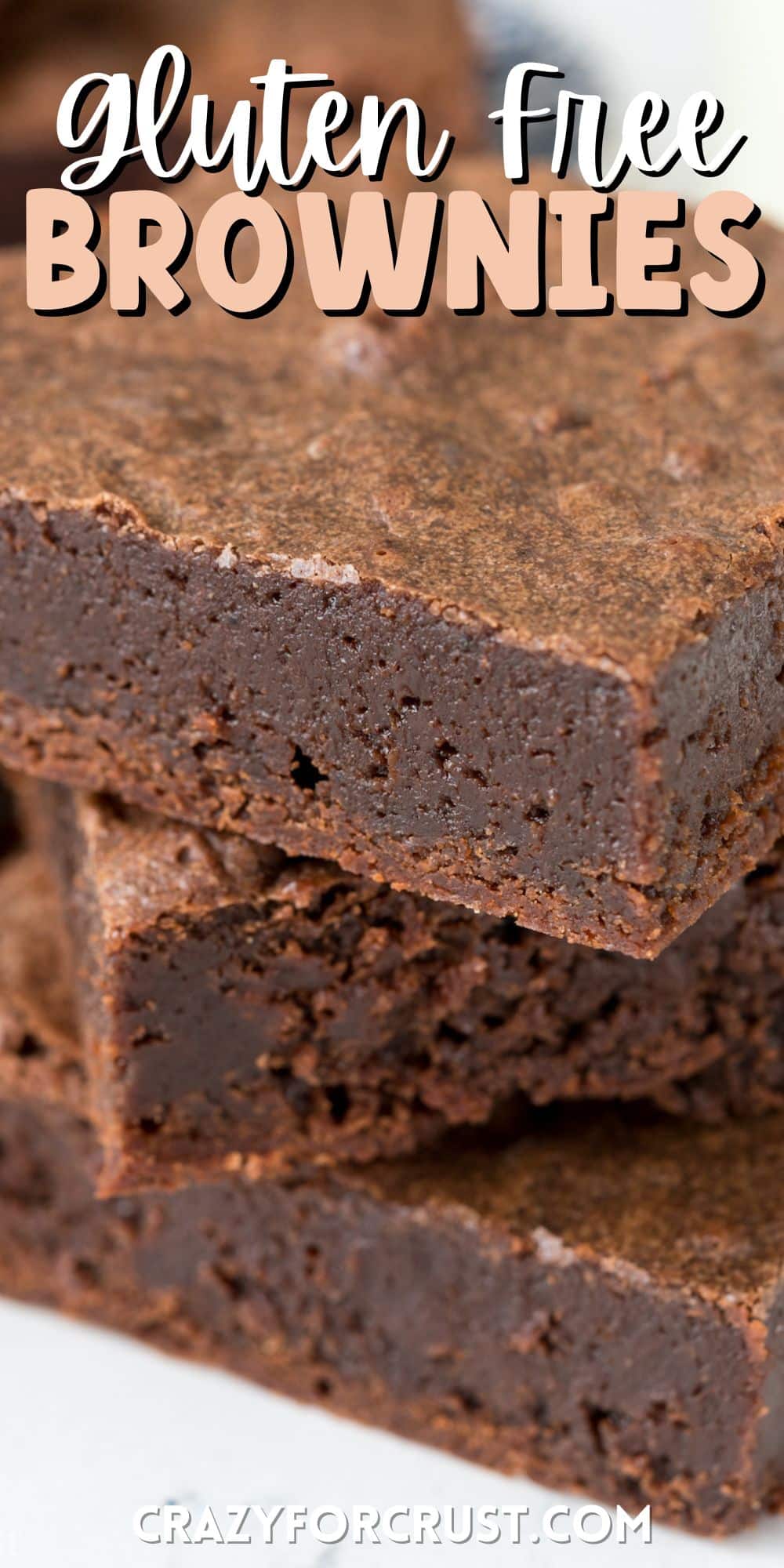 gluten free brownies stacked with words on top