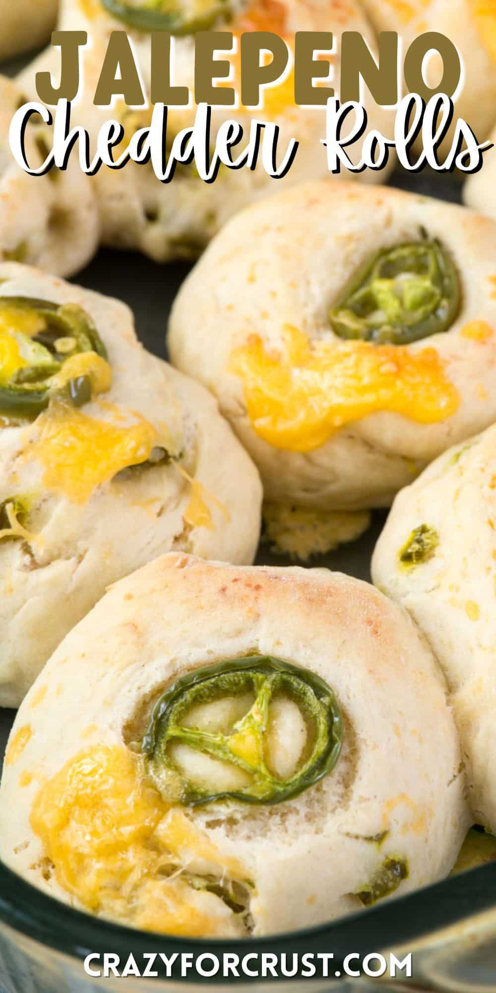 stacked jalapeno rolls with a jalapeño baked in on top and words on the image