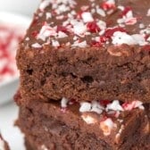 mocha brownies with crushed candy canes on top