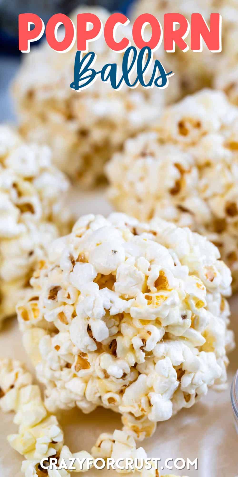 popcorn formed into a ball with words on top