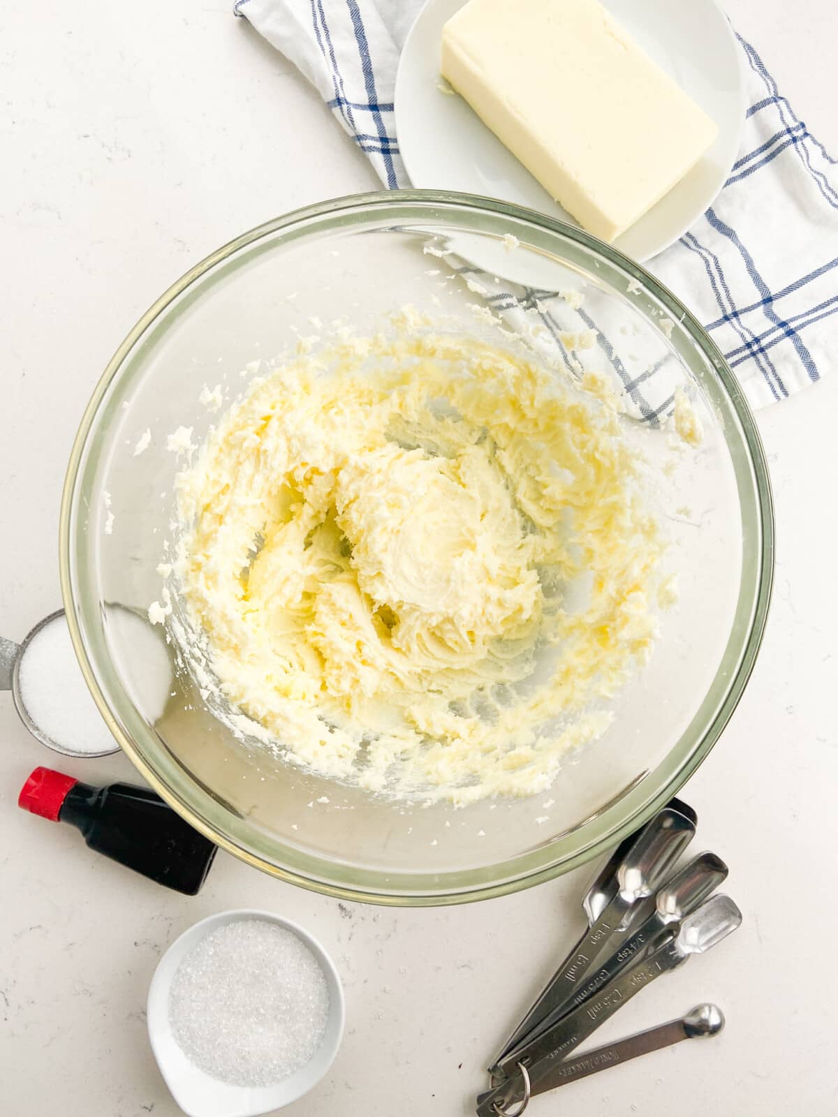 creamed butter and sugar in bowl.