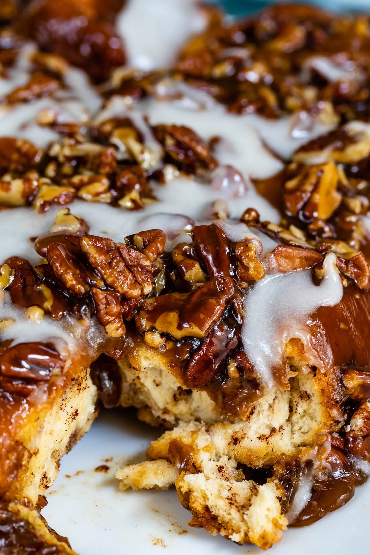 sticky buns baked together on a white plate