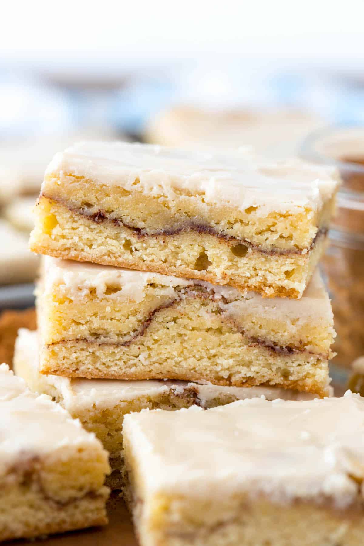 snickerdoodle bars stacked on a cutting board