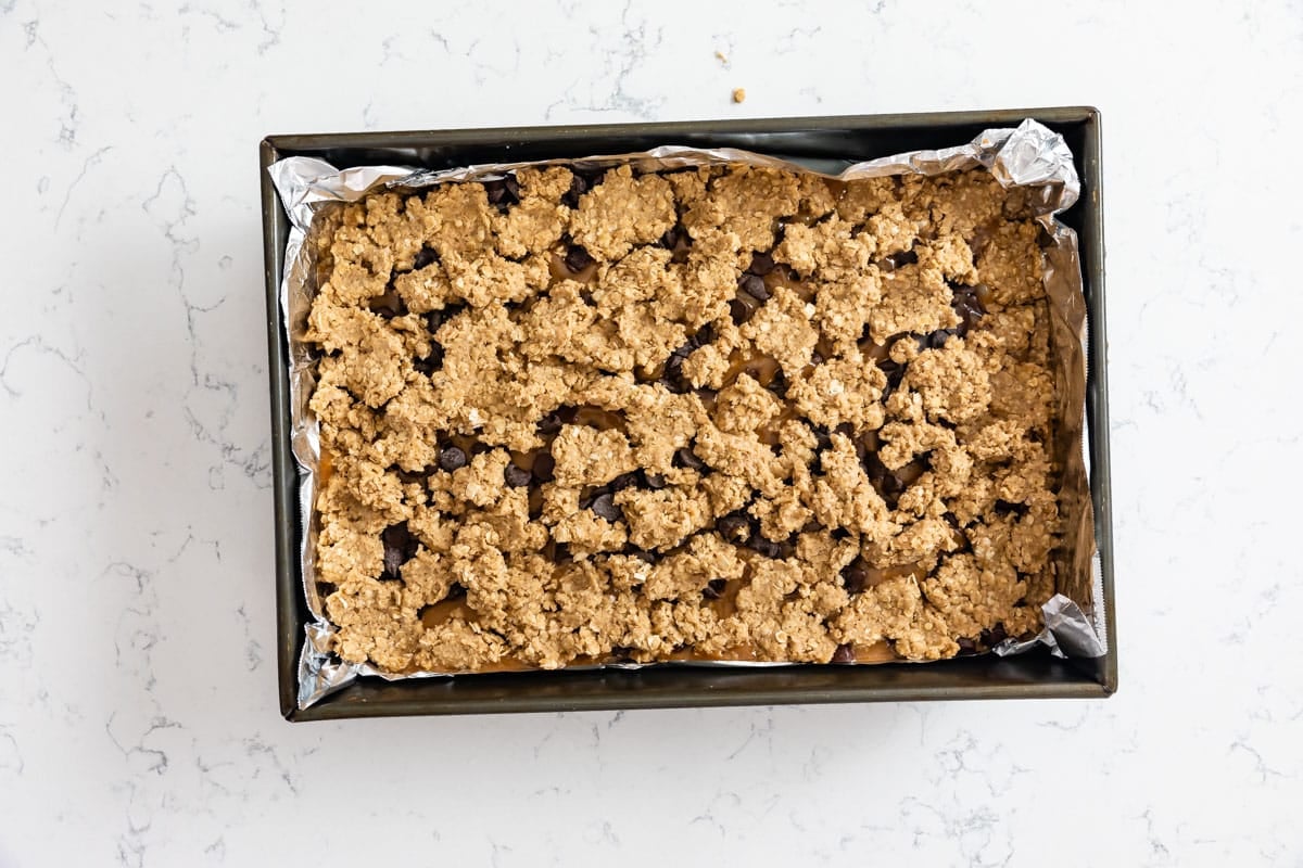 carmelitas in pan before baking.