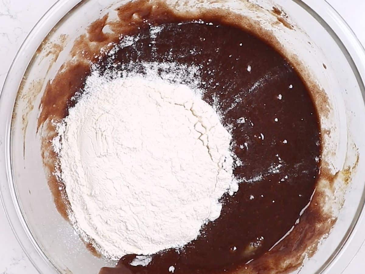 brownie batter with flour.