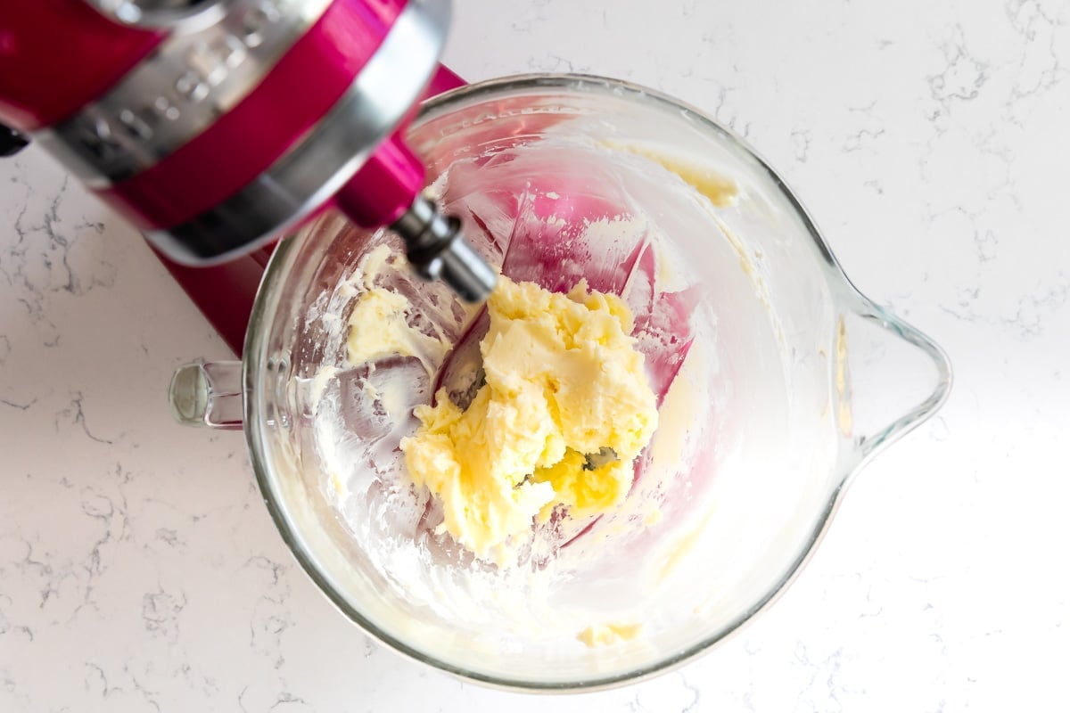 butter and powdered sugar creamed in mixer