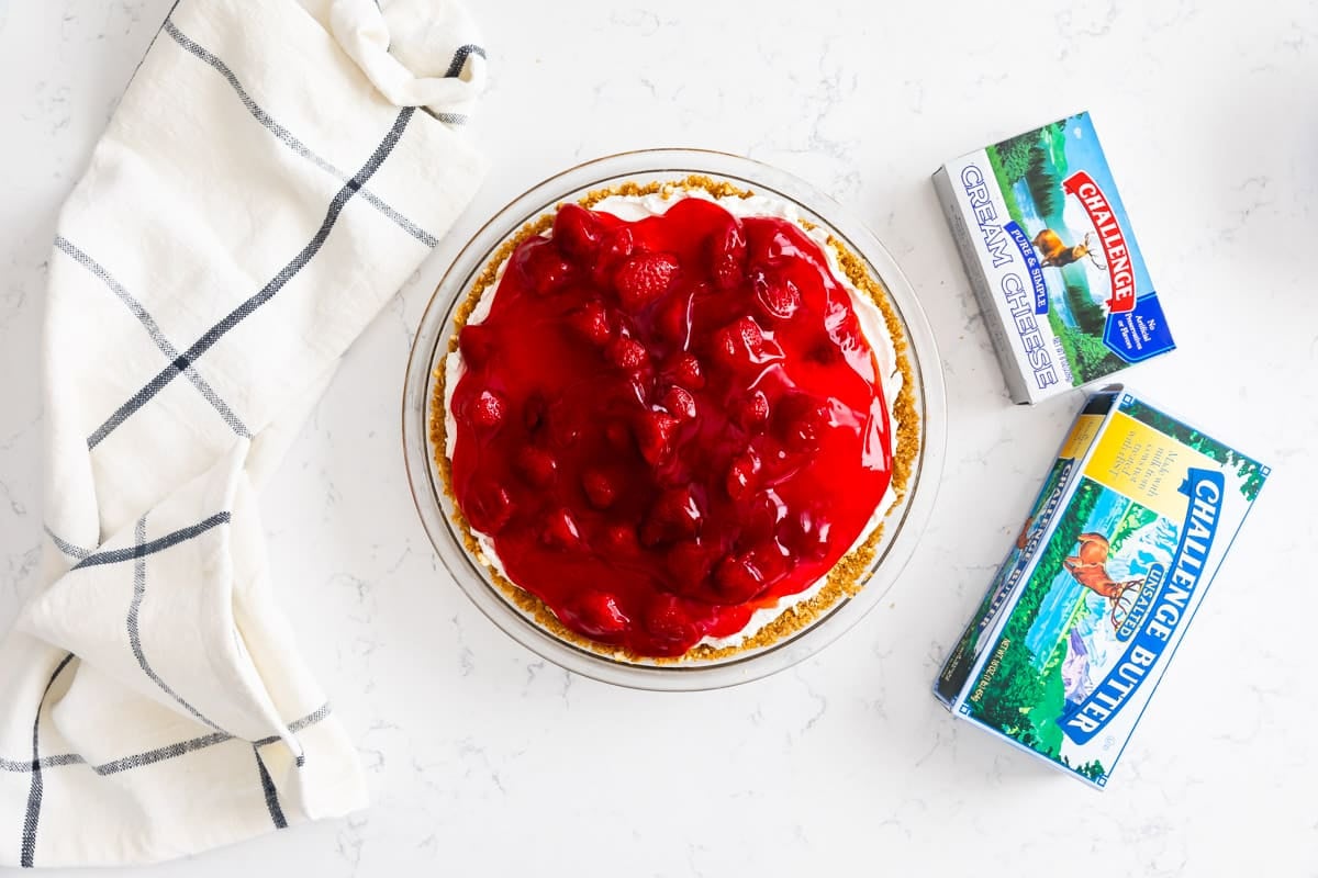 pie on counter with pie filling.