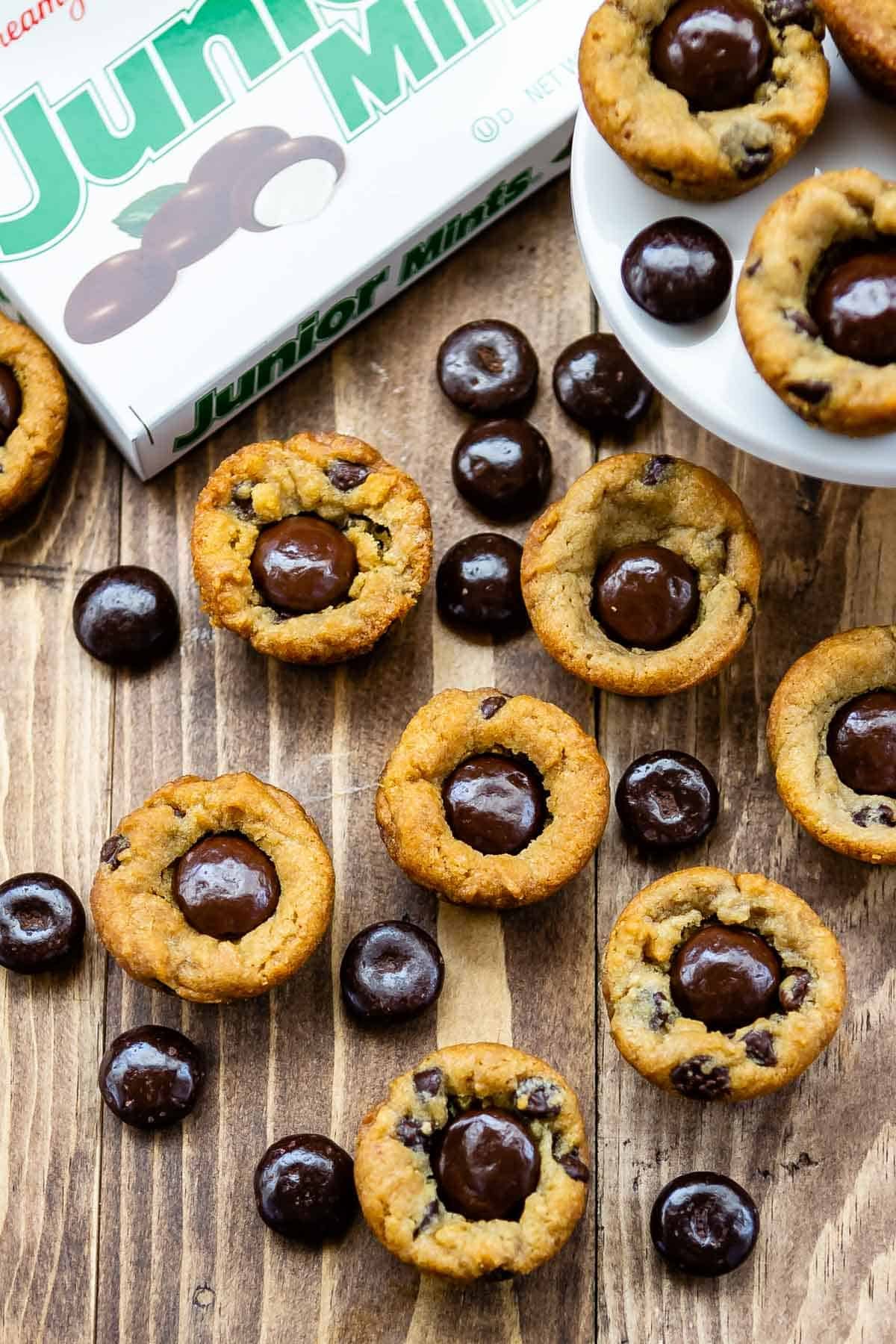 cookie cups with junior mints in the middle