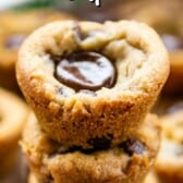 stacked cookie cups with junior mints in the middle with words on top