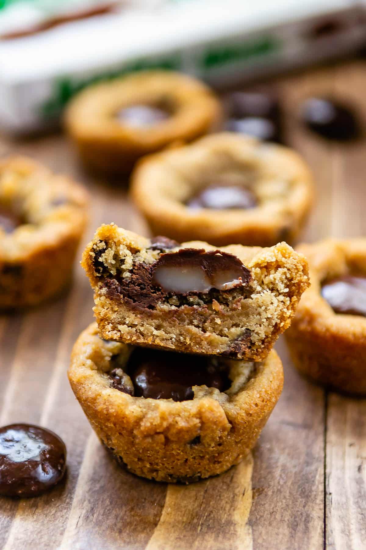 stacked cookie cups with junior mints in the middle