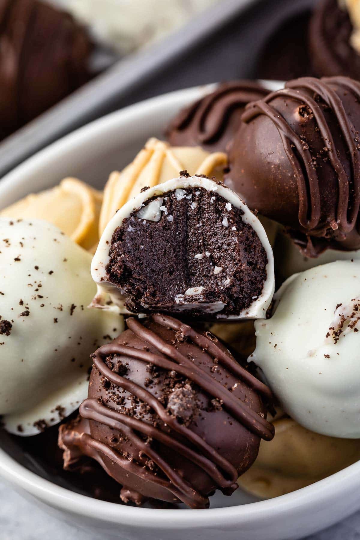 oreo truffles mixed in a white bowl