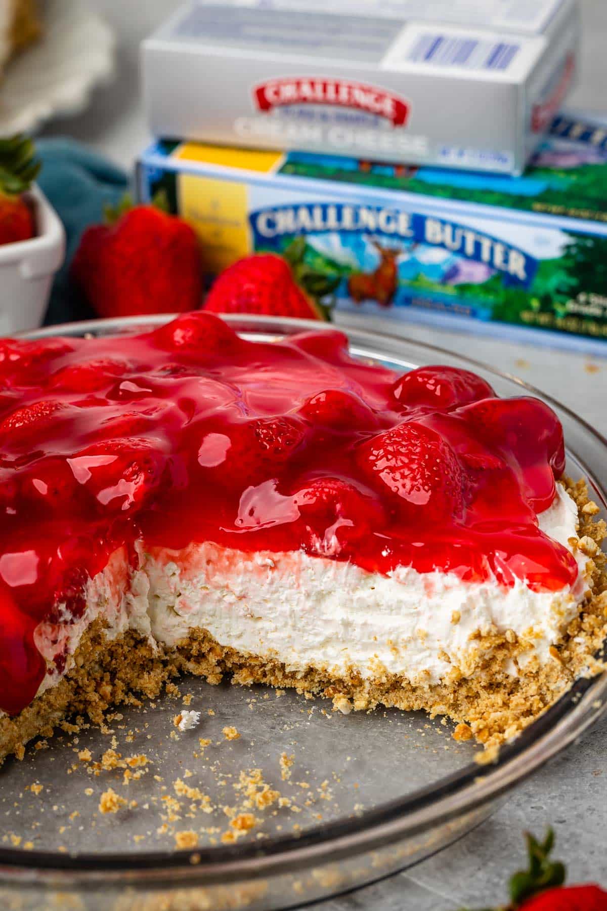 cut pie in glass pie plate.