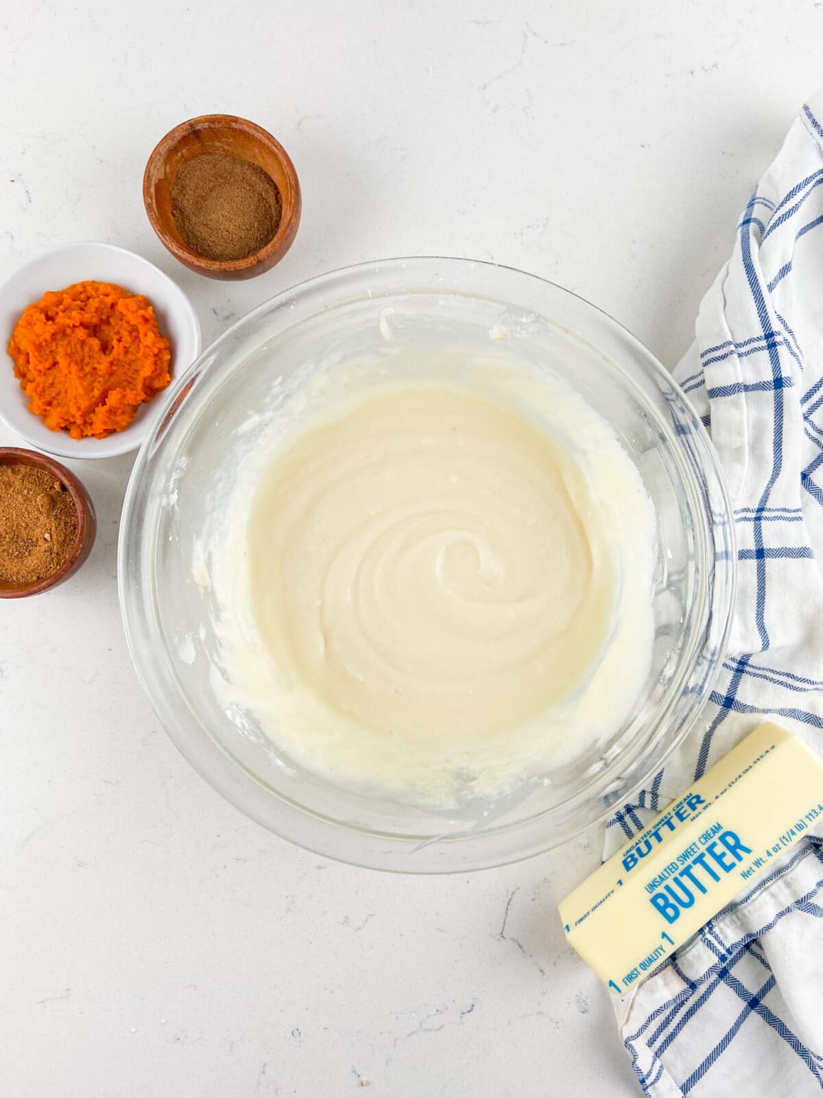 cake batter in glass bowl.