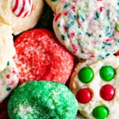 different styled christmas cookies with red and green ingredients baked into the cookies