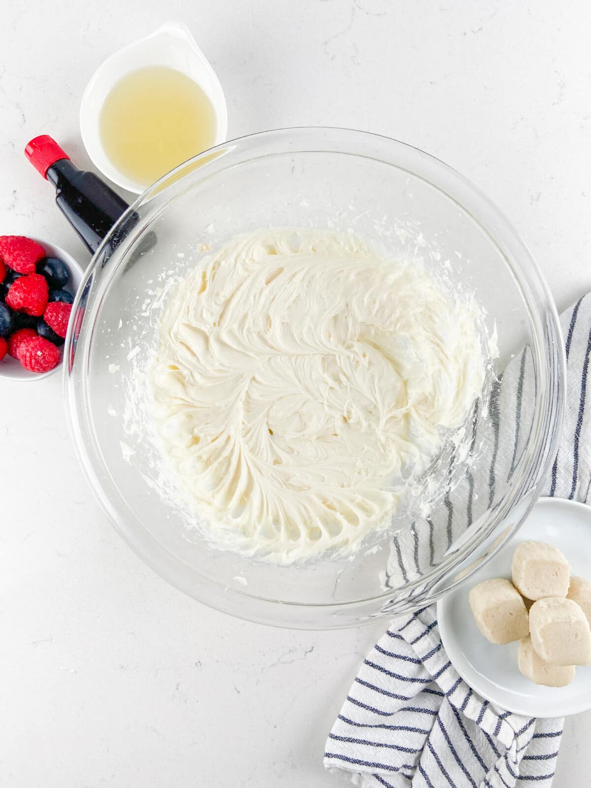 cream cheese mixture in glass bowl.