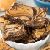 chocolate and peanut butter swirled bark in a white bowl