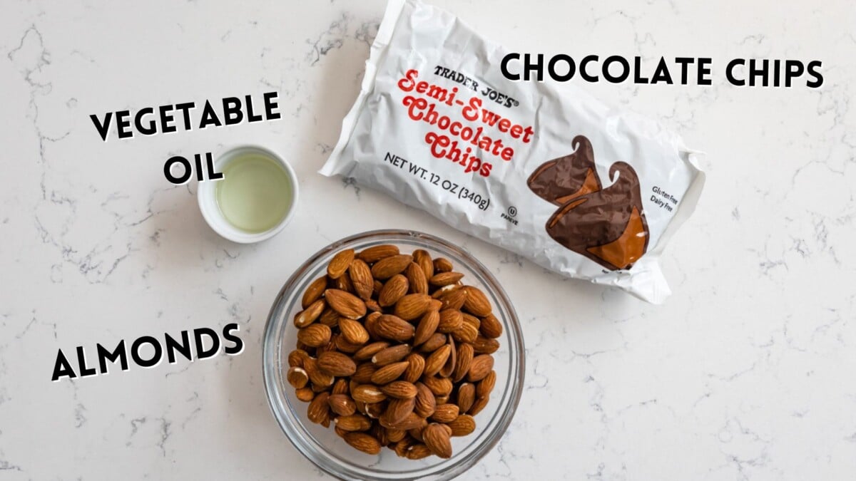 Ingredients in almond clusters laid on a counter