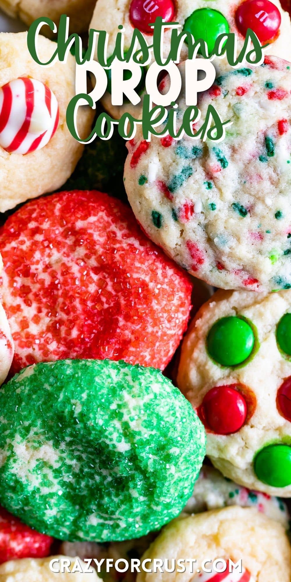 different styled christmas cookies with red and green ingredients baked into the cookies with words on top