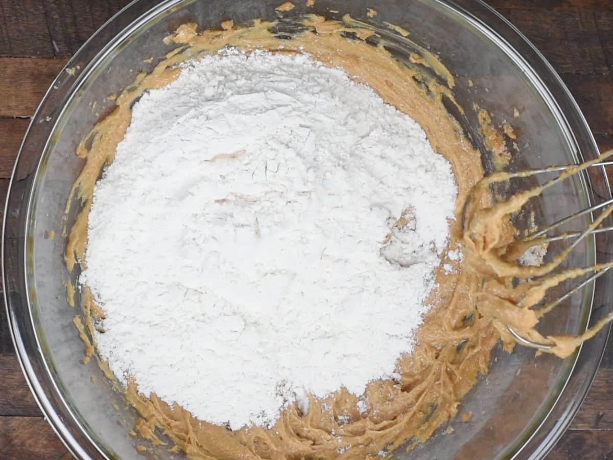 peanut butter cookie dough with flour.