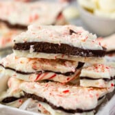 layered chocolate bark with crushed peppermint on top