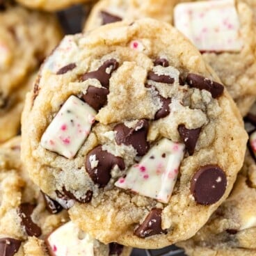 cookie with peppermint bark bits on rack