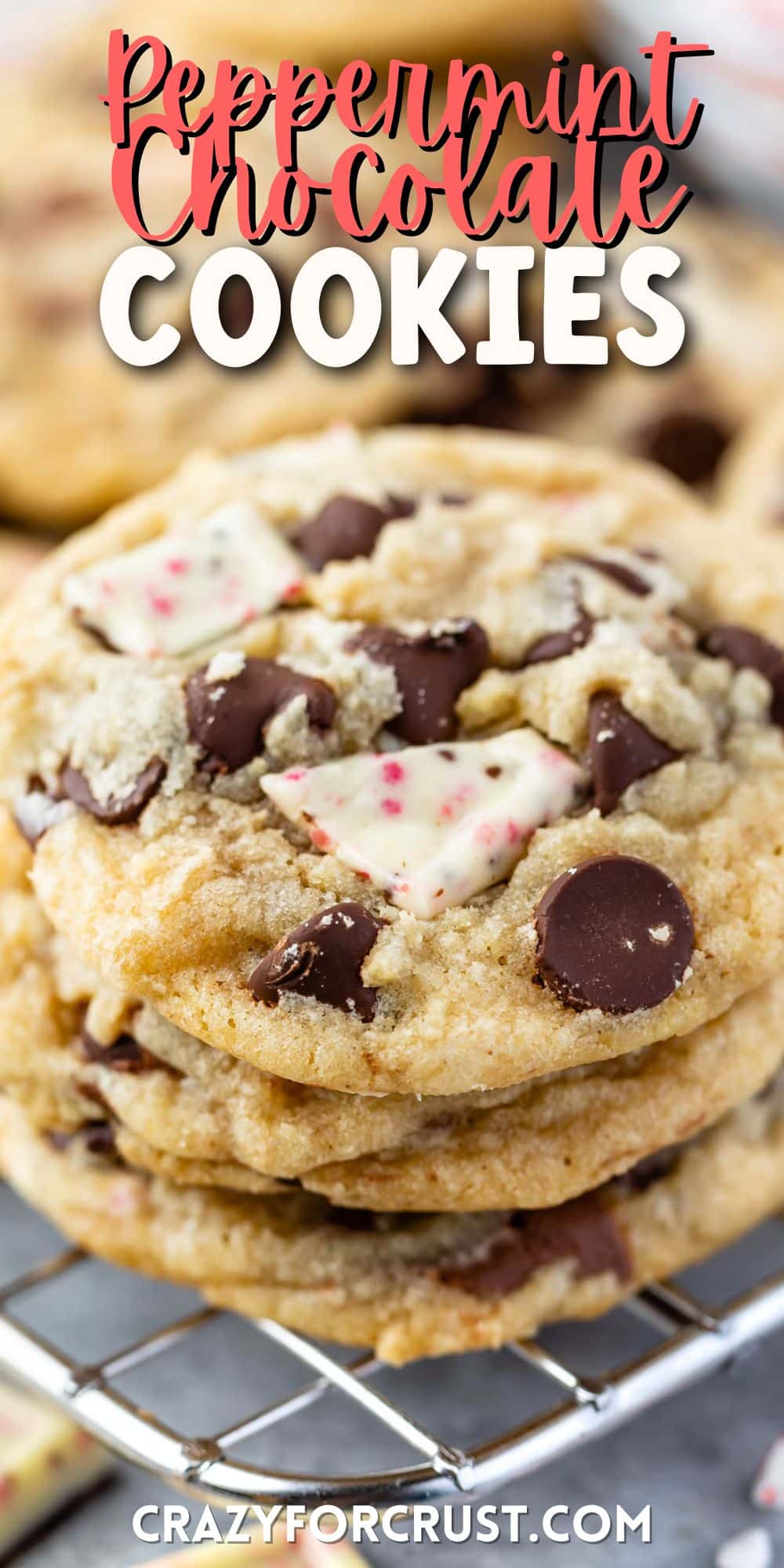 stack of 3 cookies on rack with words on photo