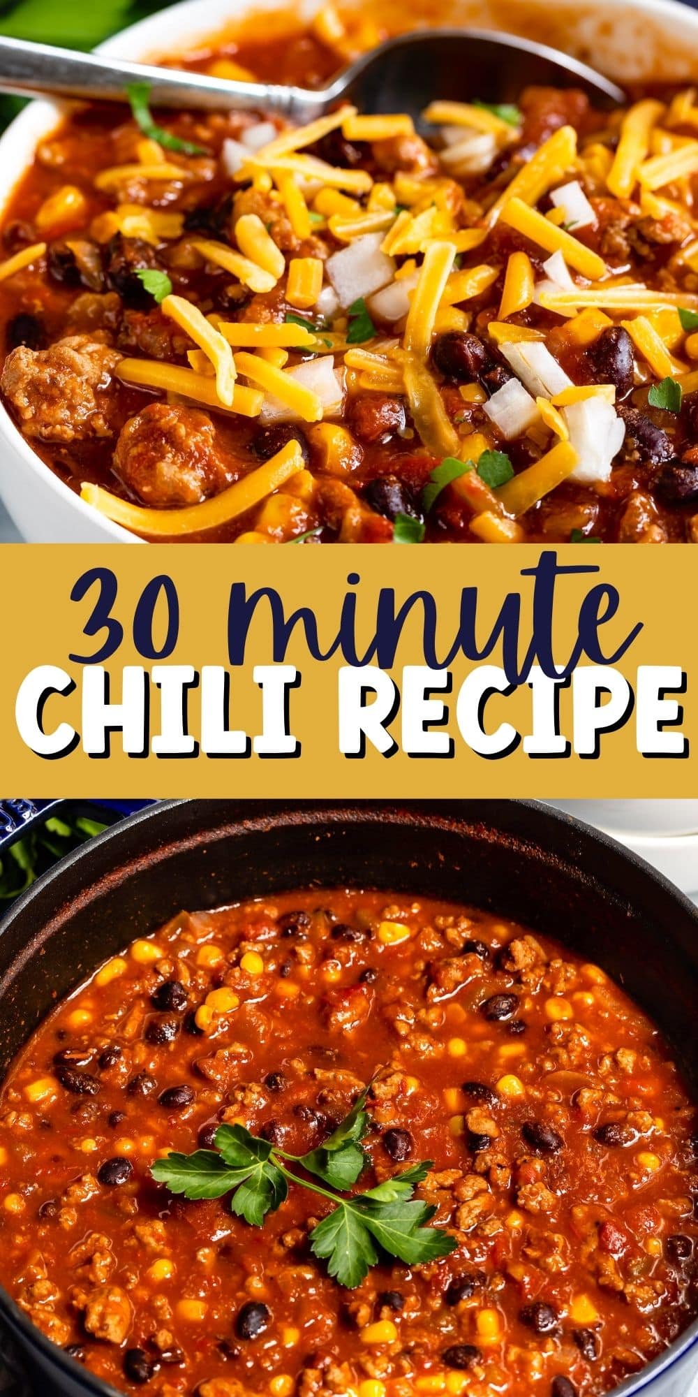 two photos of chili with words in the middle