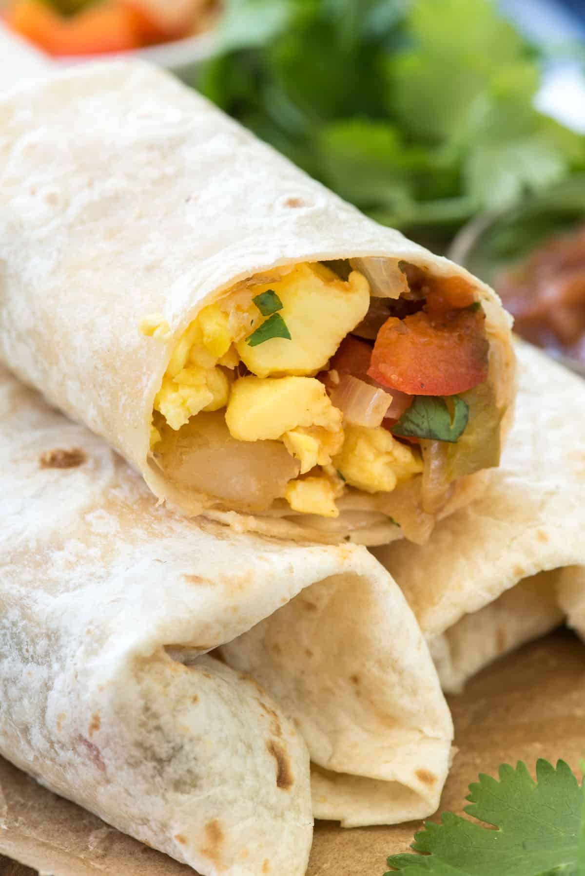 burrito stuffed with eggs and veggies