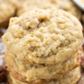 cookies stacked on a brown wood board