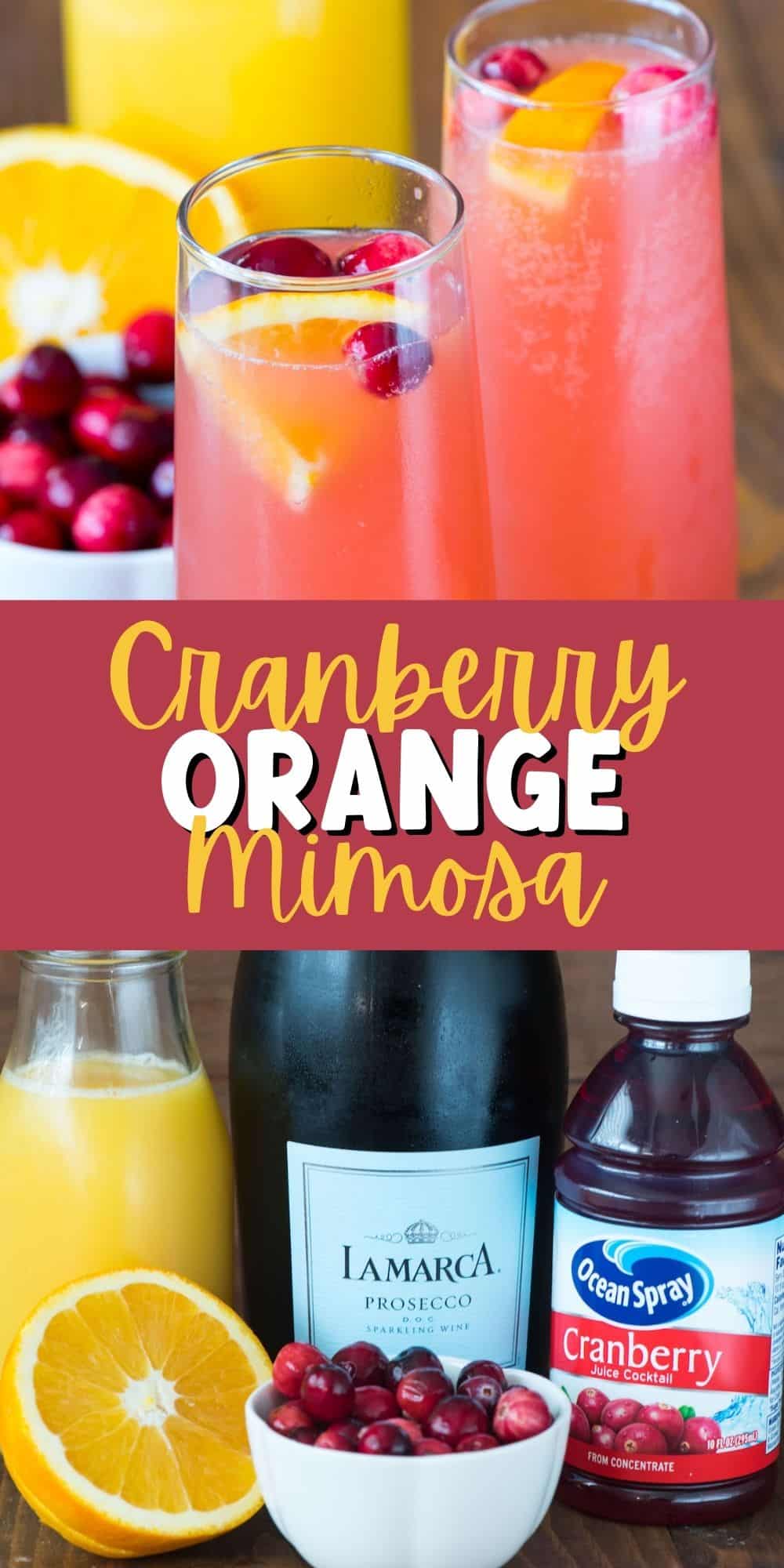 two photos of cranberry orange mimosa