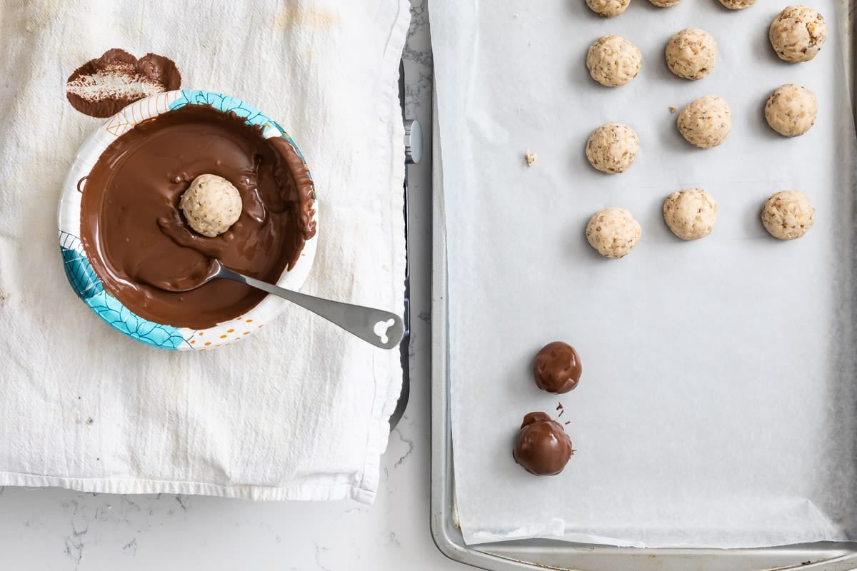 process shot in maple walnut truffles