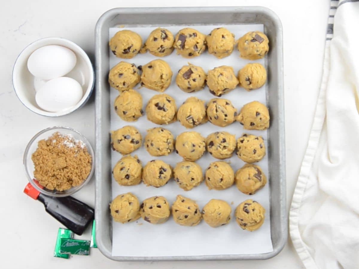 cookie dough on cookie sheet.