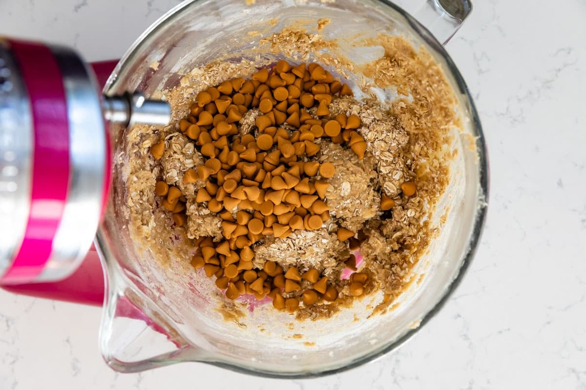 process shot of oatmeal scotchies being made