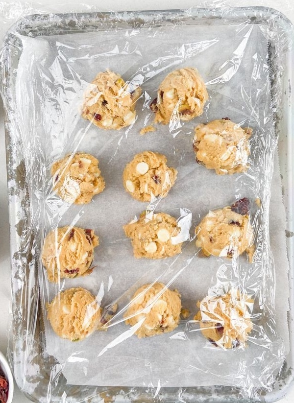 cookie dough on cookie sheet.