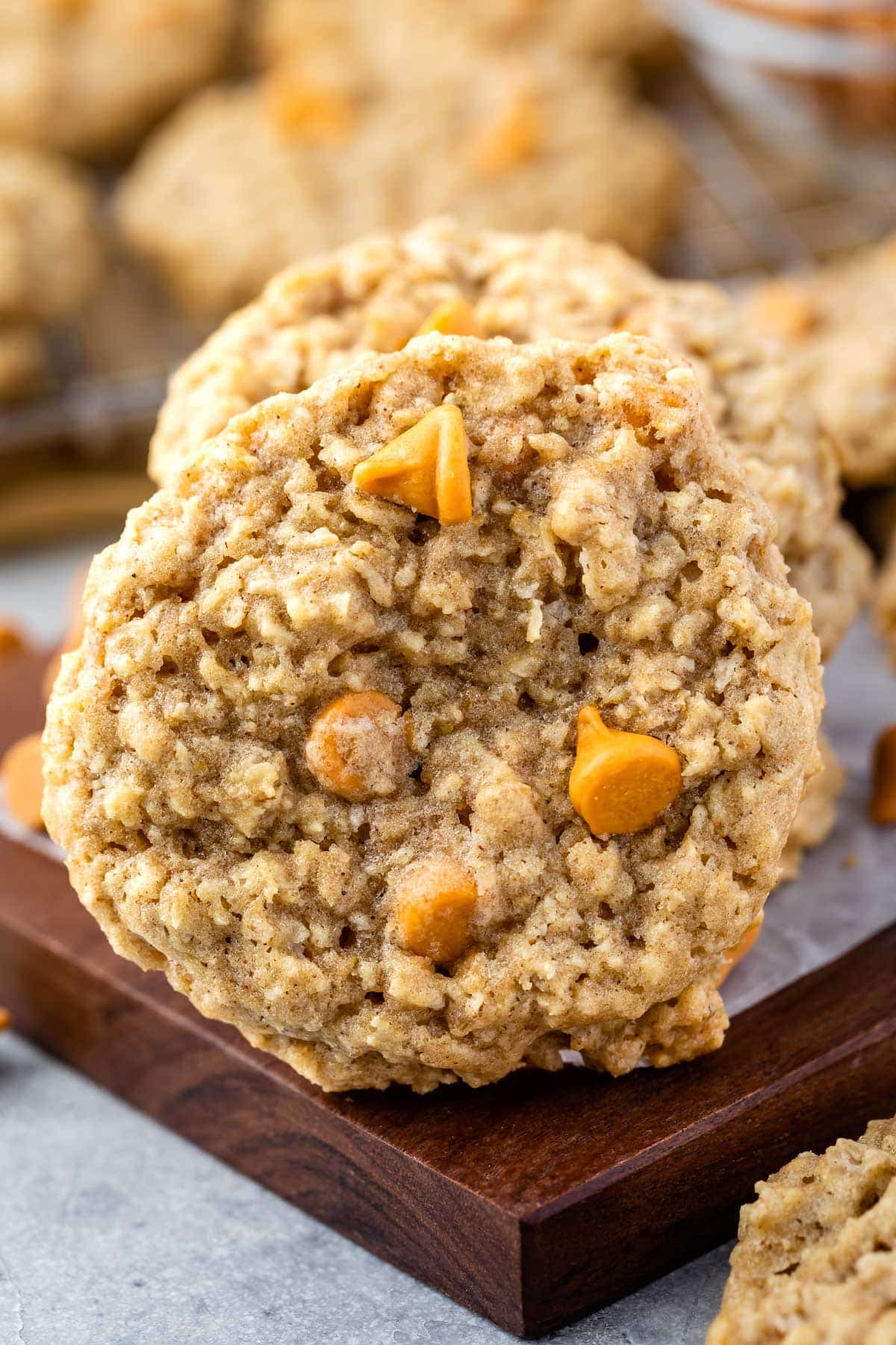 stacked cookies with butterscotch chips baked in