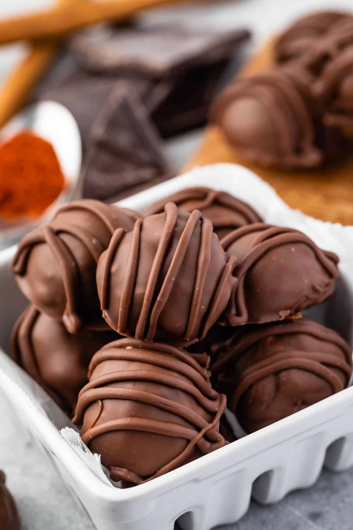 truffles in a white glass box