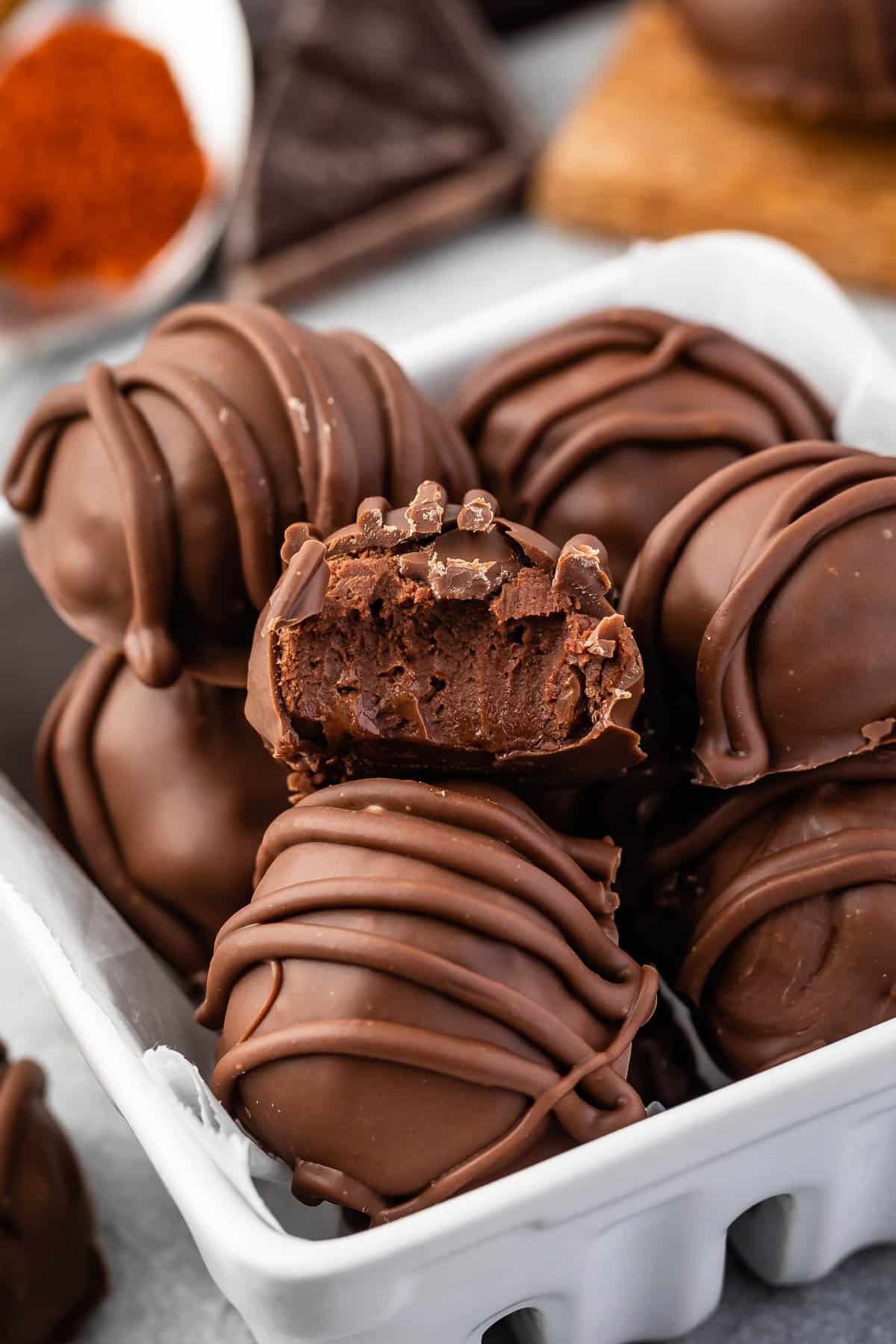 truffles in a white glass box