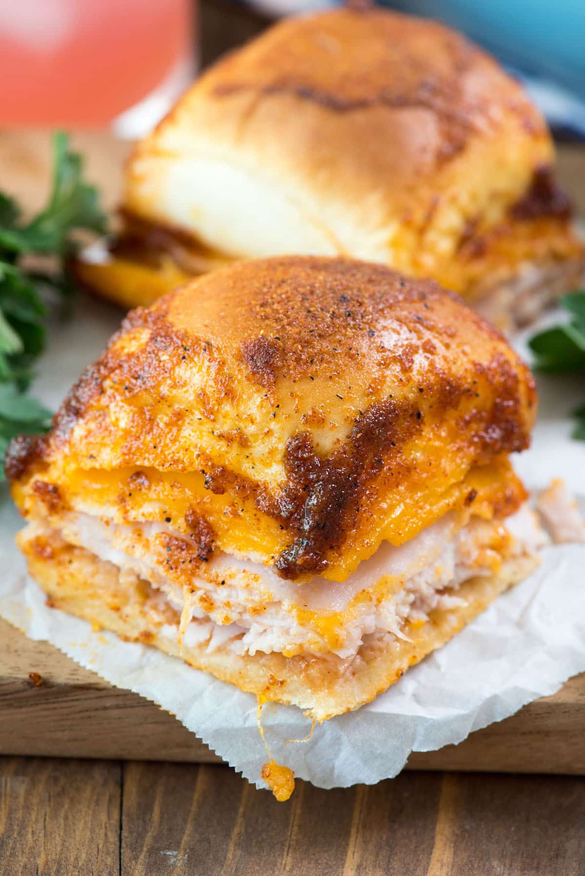 slider with cheese and turkey inside