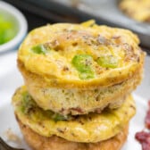 stacked egg bites with bacon and greens baked in