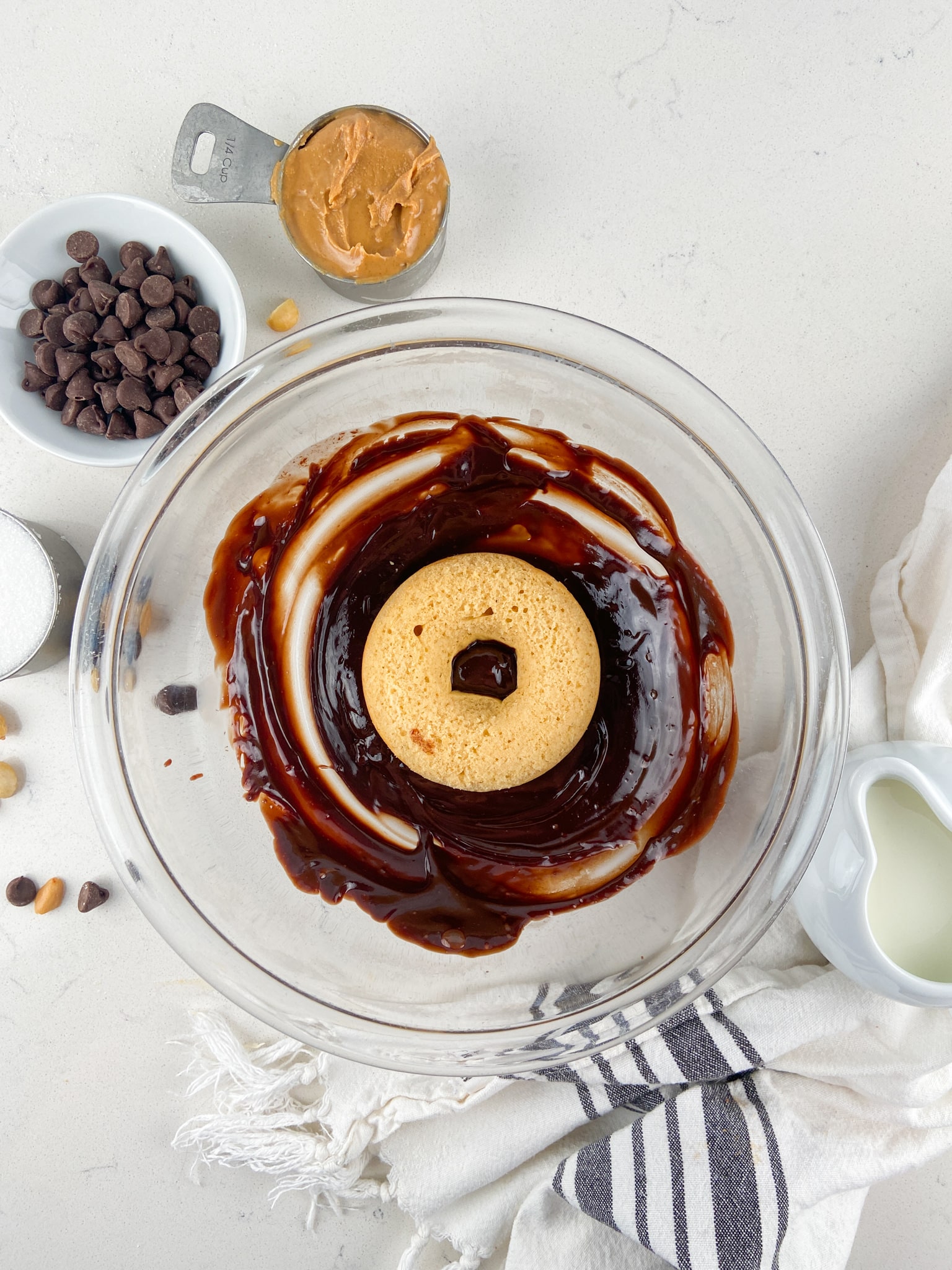 process shot of chocolate dipped donuts