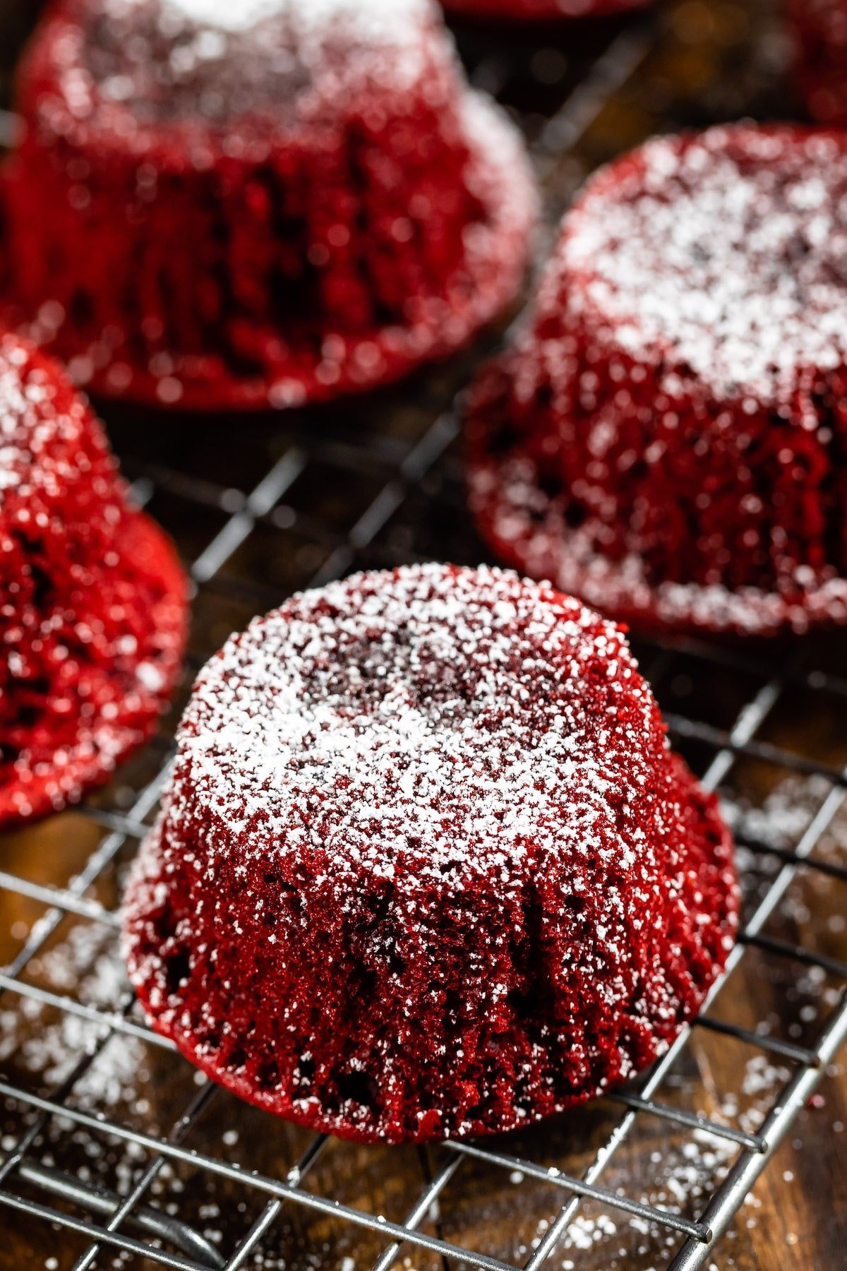 upside down red velvet cupcake with chocolate filling