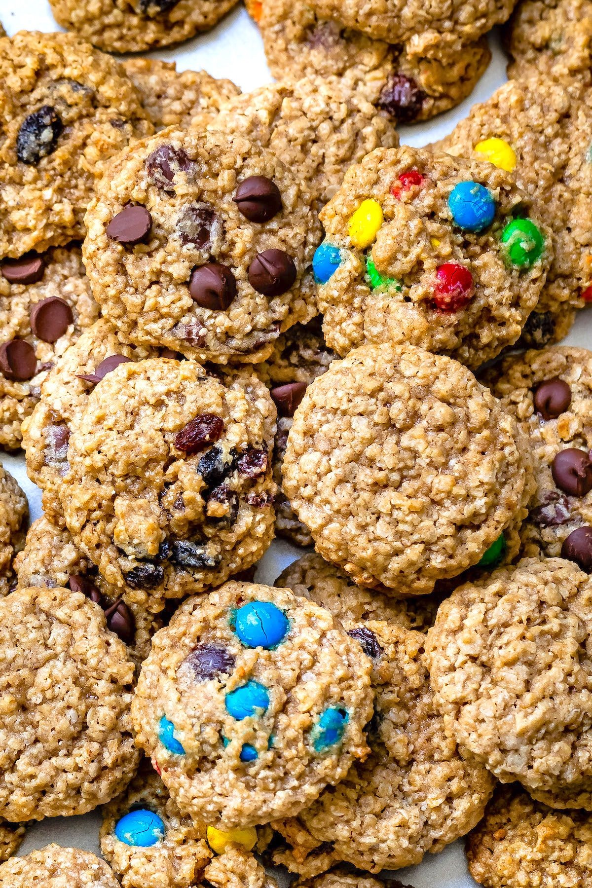 oatmeal cookies with different mix ins laid out