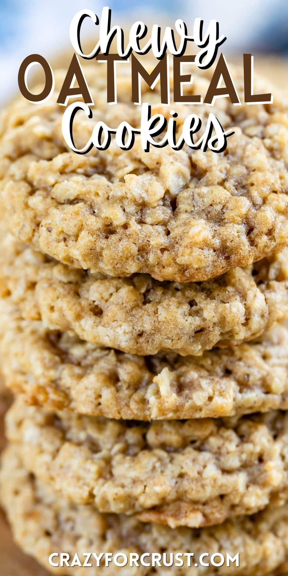 stacked oatmeal cookies with words on the image
