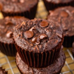 chocolate muffins with chocolate chips baked in